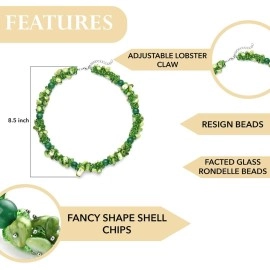 Shop LC Shell Beaded Necklaces for Women Strand Bead Seashell Beach Summer Boho Costume Jewelry for Women 20-23 Birthday Gifts, 20, Shell, Resin, Glass, green glass