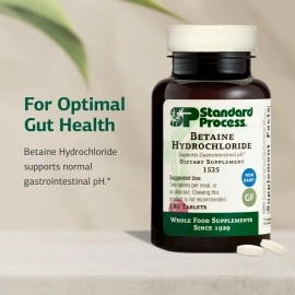 Standard Process Inc. Betaine Hydrochloride - Whole Food GI and Digestive Health Supplement with Magnesium Citrate, Betaine HCl, Ammonium Chloride, Pepsin, and More - 180 Tablets