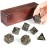 Wiz Dice Titan Dice: Nyx | 25mm Giant Polyhedral Dice 7-Piece Set & Engraved Wooden Display Box | Smoke Color with Gold Numbers | Tabletop Roleplaying Fantasy RPG Gaming Novelty Accessories