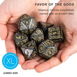 Wiz Dice Titan Dice: Nyx | 25mm Giant Polyhedral Dice 7-Piece Set & Engraved Wooden Display Box | Smoke Color with Gold Numbers | Tabletop Roleplaying Fantasy RPG Gaming Novelty Accessories