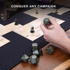 Wiz Dice Titan Dice: Nyx | 25mm Giant Polyhedral Dice 7-Piece Set & Engraved Wooden Display Box | Smoke Color with Gold Numbers | Tabletop Roleplaying Fantasy RPG Gaming Novelty Accessories