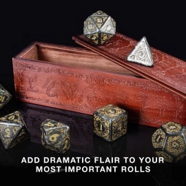 Wiz Dice Titan Dice: Nyx | 25mm Giant Polyhedral Dice 7-Piece Set & Engraved Wooden Display Box | Smoke Color with Gold Numbers | Tabletop Roleplaying Fantasy RPG Gaming Novelty Accessories