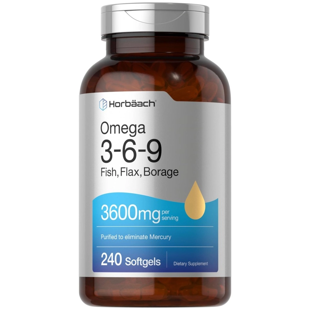 Horbach Triple Omega 3-6-9 3600 mg 240 Softgels | from Fish, Flaxseed, Borage Oils | Non-GMO & Gluten Free | by
