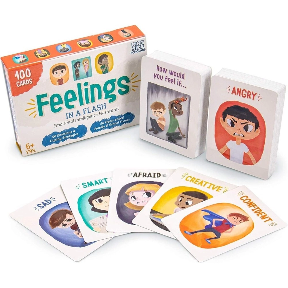 Brybelly Feelings In a Flash Emotional Intelligence Flashcard Game (50 Scenario Cards,50 Reaction Faces)
