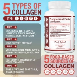 Purely Optimal Women\'s and Men\'s Premium Multi Collagen Peptides Capsules (Types I, II, III, V, X) - Anti-Aging, Healthy Skin & Hair, Strong Joints, Bones & Nails