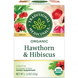Traditional Medicinals Organic Hawthorn & Hibiscus Herbal Tea, Promotes Heart Health, (Pack of 3) - 48 Tea Bags Total