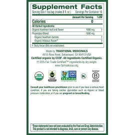 Traditional Medicinals Organic Hawthorn & Hibiscus Herbal Tea, Promotes Heart Health, (Pack of 3) - 48 Tea Bags Total