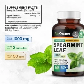 BIO KRAUTER Spearmint Capsules, 500 mg, Organic Spearmint Leaf (Mentha spicata) (100 Capsules)