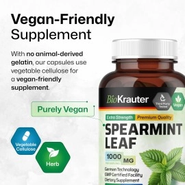 BIO KRAUTER Spearmint Capsules, 500 mg, Organic Spearmint Leaf (Mentha spicata) (100 Capsules)