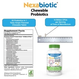 DrFormulas Chewable Probiotics for Kids & Adults | for Oral Dental Health, Bad Breath, Better Digestion 20 Multi Strain - S boulardii, Lactobacillus plantarum and Bifidobacterium infantis, 60 Chews