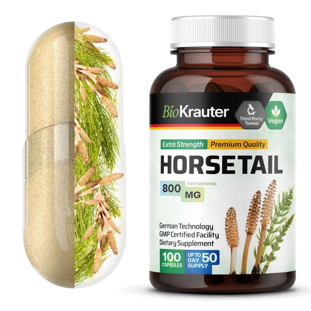 BIO KRAUTER (100 Capsules) - Horsetail Capsules, 500 mg, Organic Horsetail Herb (Equisetum arvense) (100 Capsules)