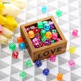 Blulu 6-Sided Games Dice Set, Coloured Dice with Black Velvet Pouches for Playing Games, Like Board Games, Dice Games, Math Games, Party Favours and More (Rainbow Colour, 14 mm)
