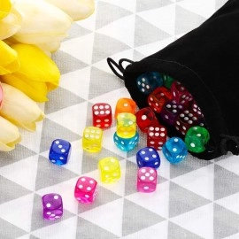 Blulu 6-Sided Games Dice Set, Coloured Dice with Black Velvet Pouches for Playing Games, Like Board Games, Dice Games, Math Games, Party Favours and More (Rainbow Colour, 14 mm)