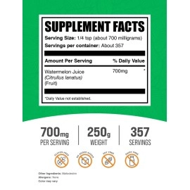 BulkSupplements.com Watermelon Juice Powder - Watermelon Electrolyte - Vegan Drink Mix - Watermelon Energy Powder - Pure Watermelon Extract (250 Grams - 8.8 Oz)