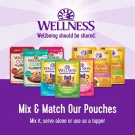 Wellness CORE Tiny Tasters Wet Cat Food Topper, Grain Free, Complete & Balanced Nutrition Made with Real Meat, No-Mess Pouches, 12 Pack (Adult Cat, Land Variety Pack)