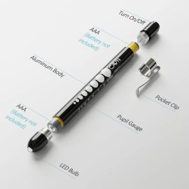 CAVN Pen Light with Pupil Gauge LED Penlight for Nurses Doctors, 2 Pcs Reusable Medical Penlight for Nursing Students Black and White