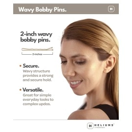 Heliums Bobby Pins - Ash Blonde - 48 Count, 2 Inch Wavy Hair Pins, Color Matched for Light Blonde Hair, Secure Hold