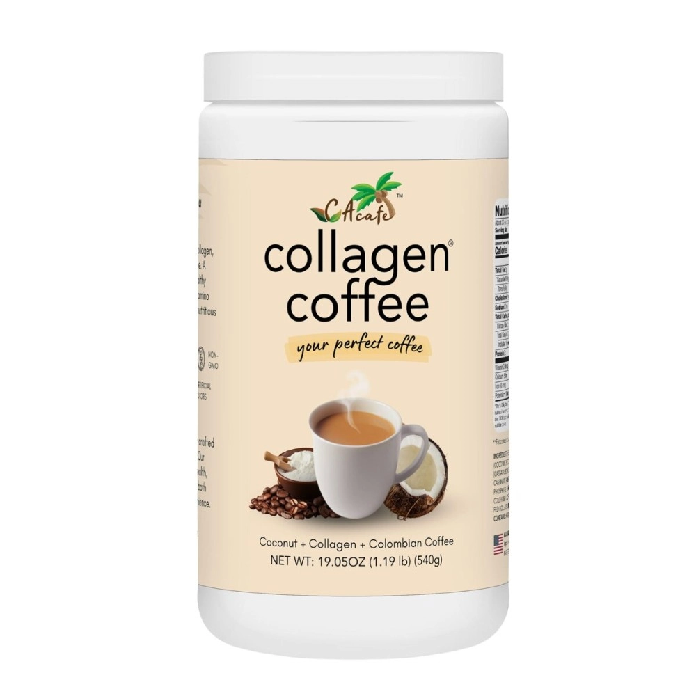 CAcafe Collagen Coffee, Coconut Infused Colombian Coffee with Anti-Aging Collagen, Creamy Drink Mix, Make Iced or Hot, Packed with Antioxidants, Natural Energy and Stress Relief (19.05oz)