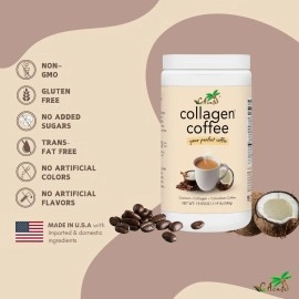 CAcafe Collagen Coffee, Coconut Infused Colombian Coffee with Anti-Aging Collagen, Creamy Drink Mix, Make Iced or Hot, Packed with Antioxidants, Natural Energy and Stress Relief (19.05oz)