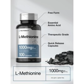 Horbach L Methionine 1000 mg | 100 Capsules | Non-GMO, Gluten Free | Free Form Supplement