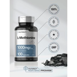 Horbach L Methionine 1000 mg | 100 Capsules | Non-GMO, Gluten Free | Free Form Supplement