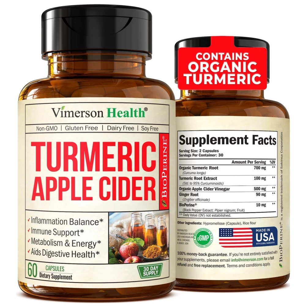 Vimerson Health Turmeric Apple Cider Vinegar Supplement with Ginger and Bioperine