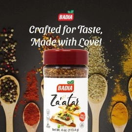 Badia Za\'atar Mediterranean Seasoning Blend, 4 oz - Sesame Seeds, Sumac, Spices, Salt Free, Kosher, Halal, No MSG, Gluten Free