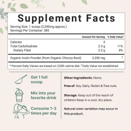 Micro Ingredients Organic Chicory Root Inulin Powder, 2 Pounds | Natural Prebiotic Fiber Supplement | Intestinal Support for Colon and Gut Health | Non-GMO and Vegan Friendly