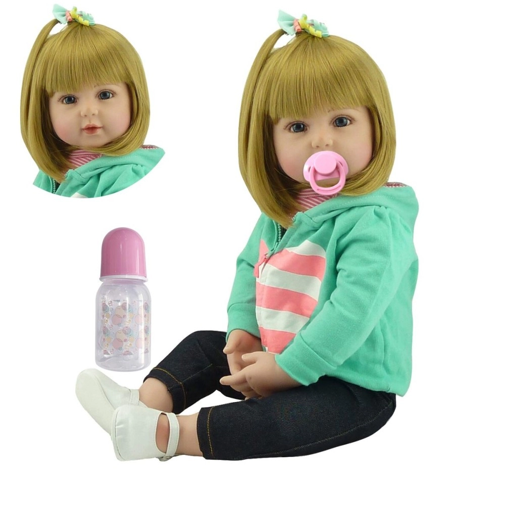 Icradle Lovely Reborn Baby Girl Doll 18Inch 45cm Soft Silicone Realistic Looking Newborn Vinyl Dolls Handmade Toddler Toy For Kid Gift
