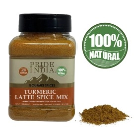 Pride of India - Turmeric Latte Spice Mix - Gourmet & Warm Tea Spice Blend - Healthy/Gluten-Free - Ideal for Lattes/Smoothies/Golden Milk - Easy to Store - 7 oz. Medium Dual Sifter Bottle