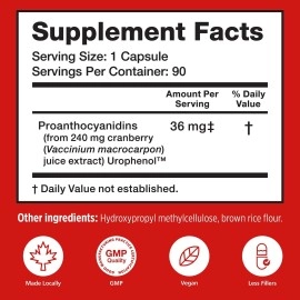 Utiva Cranberry PACs - Clinically Studied Ingredients 36mg PACs for UTI Avoidance - Supplement for Urinary Tract Health for Women and Men - Cranberry Extract Pills for Bladder Health, 90 Vegi Capsules