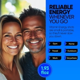 Vitamin Energy B12 11,000% Extra Strength Energy Shot Aa Pomegranate 48 Pack, 260mg Natural Caffeine, B12 & B6, Nootropic Focus, Vitality, Zero Sugar, Gluten-Free, Vegan, Kosher, 1.93 fl oz