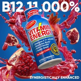 Vitamin Energy B12 11,000% Extra Strength Energy Shot Aa Pomegranate 48 Pack, 260mg Natural Caffeine, B12 & B6, Nootropic Focus, Vitality, Zero Sugar, Gluten-Free, Vegan, Kosher, 1.93 fl oz