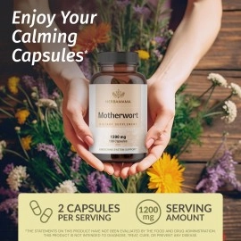 HERBAMAMA Motherwort Capsules - Organic Motherwort Herb Pills - Vegan Supplement - 1200 mg - 100 Caps