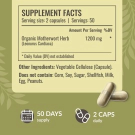 HERBAMAMA Motherwort Capsules - Organic Motherwort Herb Pills - Vegan Supplement - 1200 mg - 100 Caps