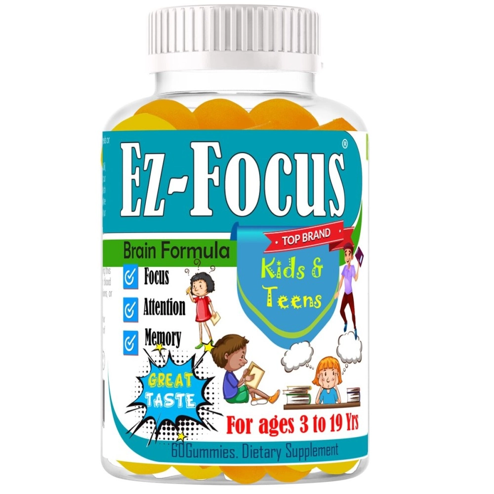 Ez Focus Gummies for Kids Brain Focus Chewable Focus Vitamins and Attention Supplement For Kids, Children and Teens Great Taste Kids Gummies for Focus Calming Natural Omegas DHA School Study Task
