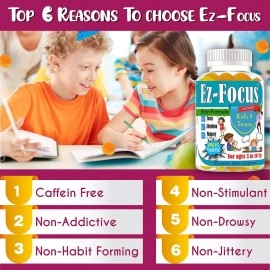 Ez Focus Gummies for Kids Brain Focus Chewable Focus Vitamins and Attention Supplement For Kids, Children and Teens Great Taste Kids Gummies for Focus Calming Natural Omegas DHA School Study Task