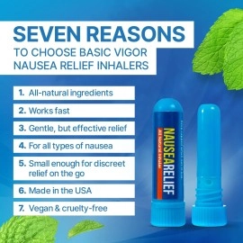 Basic Vigor Nausea Relief Inhaler 2 Pack - Motion Sickness, Chemo Queasiness, Morning Sickness, etc.