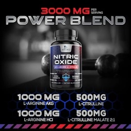 Extra Strength Nitric Oxide Supplement L Arginine 3X Strength - Citrulline Malate, AAKG, Beta Alanine - Premium Muscle Supporting Nitric Oxide Booster for Strength & Energy Supplements - 60 Capsules