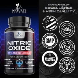 Extra Strength Nitric Oxide Supplement L Arginine 3X Strength - Citrulline Malate, AAKG, Beta Alanine - Premium Muscle Supporting Nitric Oxide Booster for Strength & Energy Supplements - 60 Capsules
