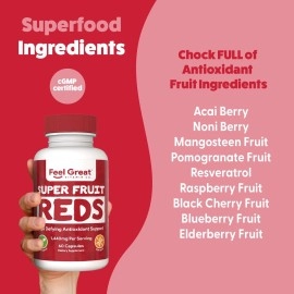 SuperFruit Reds Antioxidant Supplement (30 Day Supply) | Powerful Vital Superfood Anti-Aging* Antioxidant Blend | Acai Berry, Goji Berry, Noni, Mangosteen, Pomegranate, Blueberry, Trans Resveratrol