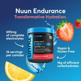 Nuun Endurance | Workout Support | Electrolytes & Carbohydrates (Strawberry Lemonade, 16 Servings - Canister)