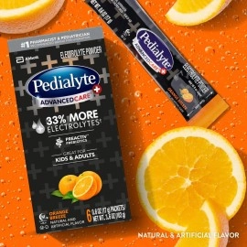 Pedialyte AdvancedCare Plus Electrolyte Powder, with 33% More Electrolytes and PreActiv Prebiotics, Orange Breeze, Electrolyte Drink Powder Packets, 0.6 oz, 6 Count