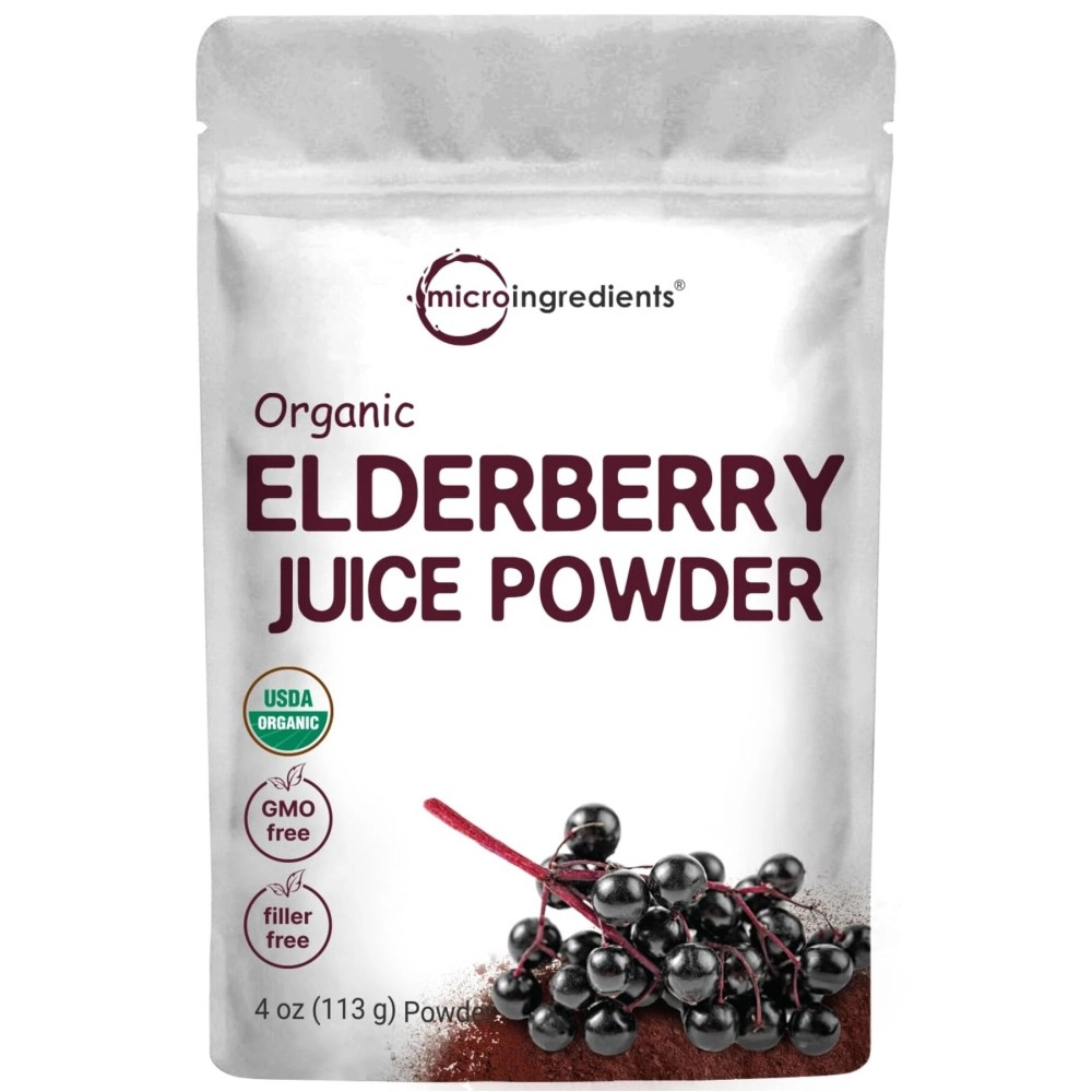 Micro Ingredients Organic European Black Elderberry Juice Powder, 4 Ounce, Cold Pressed, Flash Pasteurized for Safety, Supports Immune System, Energy and Vascular Health, No GMOs, Vegan Friendly