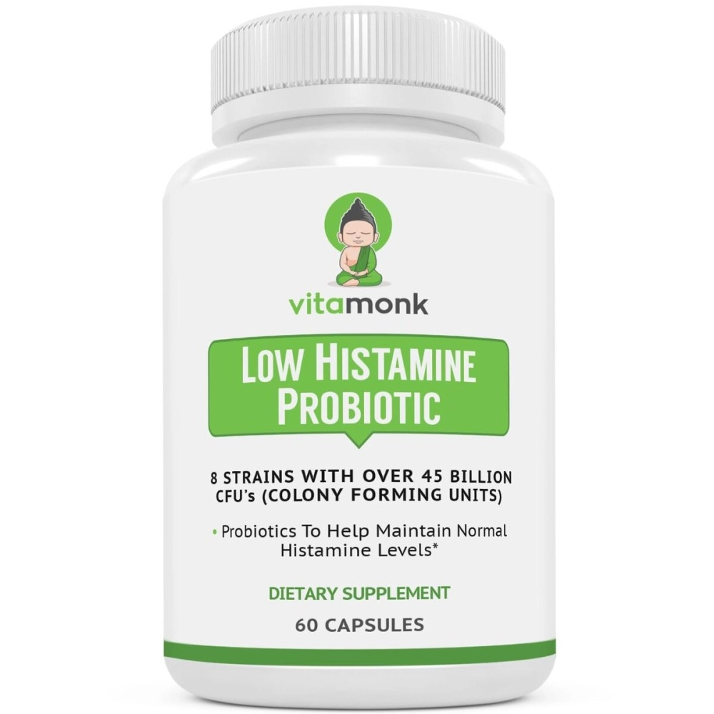 VitaMonk Low Histamine Probiotics Fight Histamine Intolerance and Support Balanced Gut Health - Histamine Free Probiotic for Those Seeking Health Improvements with Histamine Control -60 Capsules