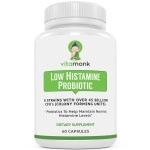 VitaMonk Low Histamine Probiotics Fight Histamine Intolerance and Support Balanced Gut Health - Histamine Free Probiotic for Those Seeking Health Improvements with Histamine Control -60 Capsules