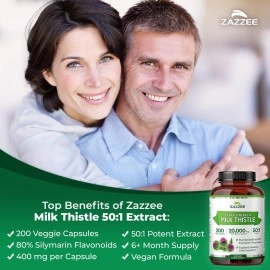 Zazzee 50:1 Extract Milk Thistle (20000mg,200 Vegan Capsules)