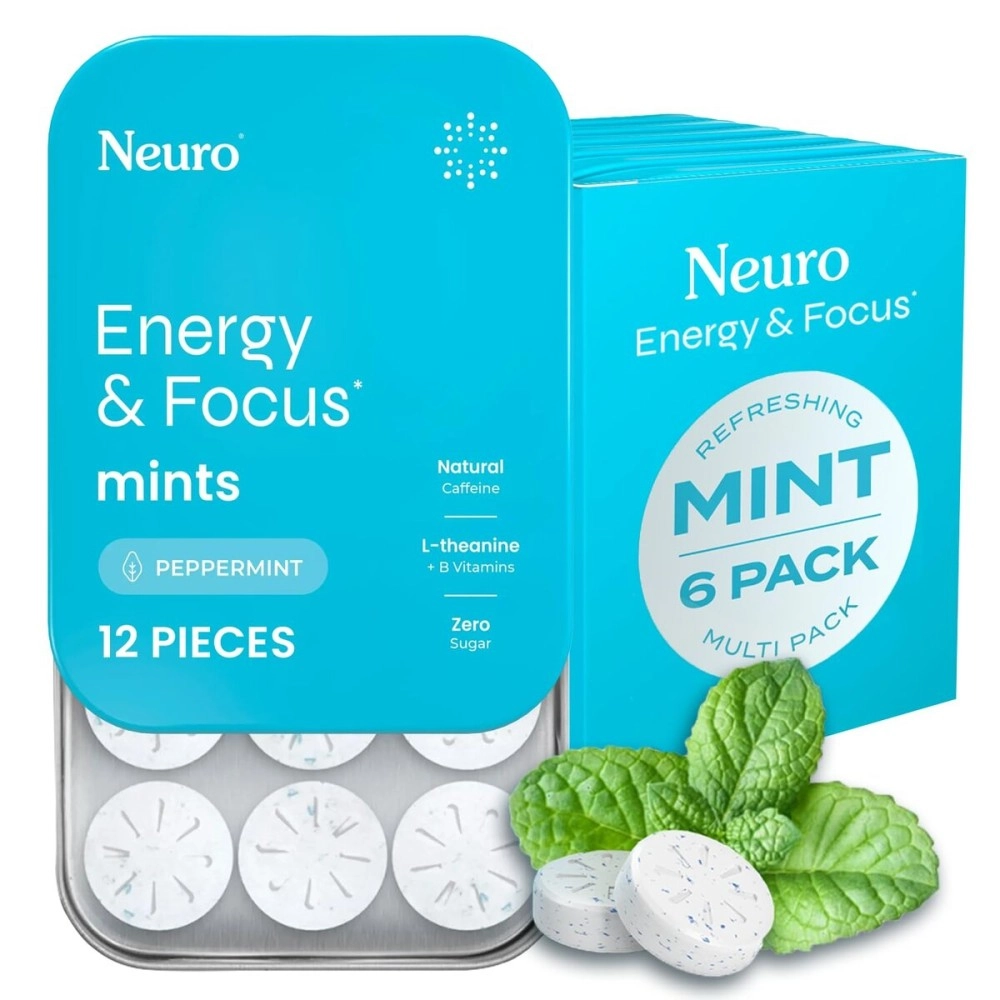 NeuroGum Energy Caffeine Mints (72 Pieces) - Sugar Free with L-theanine + Natural Caffeine + Vitamin B12 & B6 - Nootropic Energy & Focus Supplement for Women & Men - Keto & Vegan, Peppermint Flavor