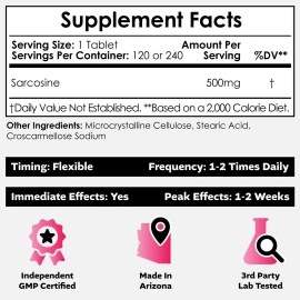 Nootropics Depot Sarcosine Tablets | Chewable | 1000mg | 120 Count