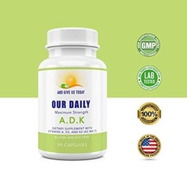 Our Daily Vites ADK Vitamin Supplement - Vitamin A, D3 & K (as MK7) - Bone & Immune System Support - High Potency Vitamins with Non GMO Ingredients - Gluten Free, Soy Free Vegetable Capsules